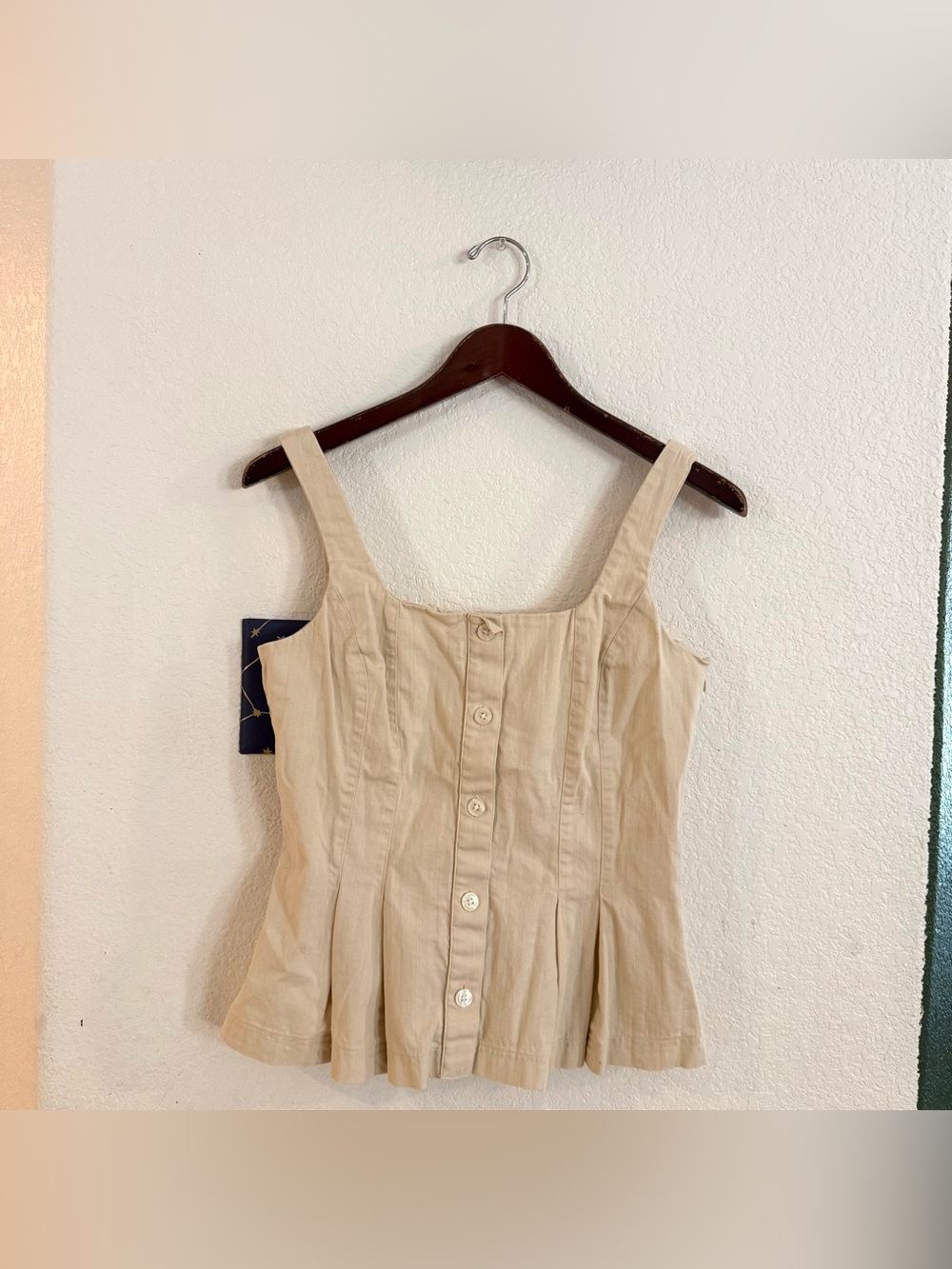Banana Republic Womens Shirt Beige Peplum Square Neck Sleeveless Cotton Size 4